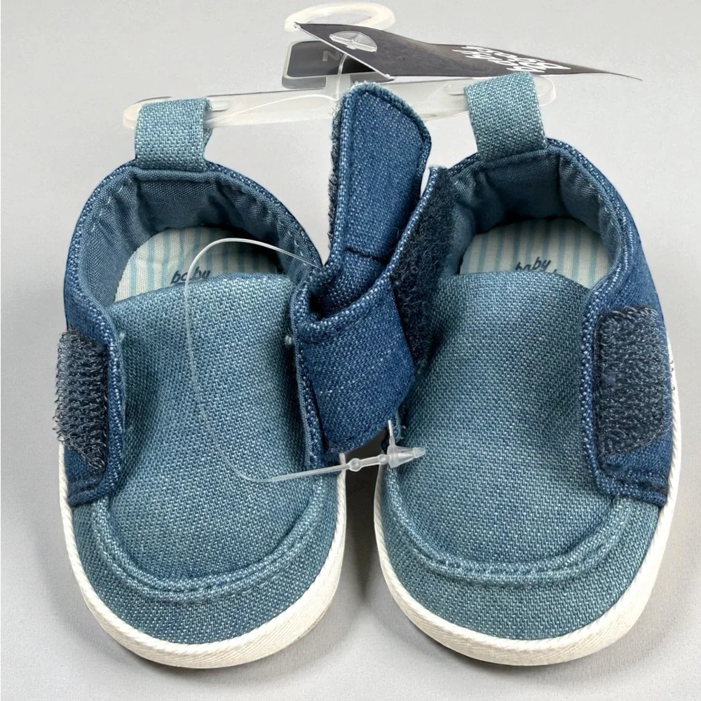 Baby B’gosh Newborn Denim Soft Sole Shoes Velcro Strap – Size NB NEW WITH TAGS!